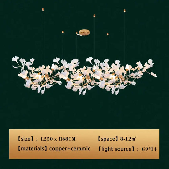 New gold chandelier white ceramic leaf lamp indoor home living room decorative lamp French luxury staircase ceiling lamp - DecorGlobe