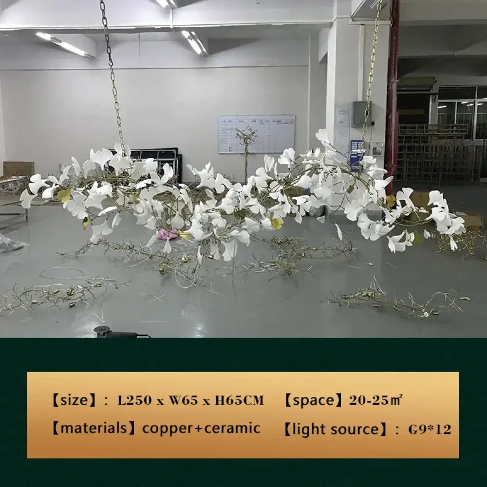 New gold chandelier white ceramic leaf lamp indoor home living room decorative lamp French luxury staircase ceiling lamp - DecorGlobe