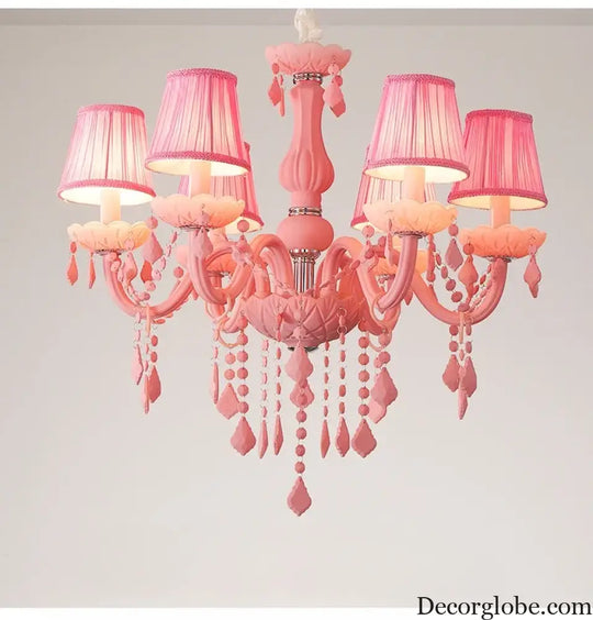 Pink Macaron LED Crystal Chandelier Modern Stylish Hanging Light Bedroom Living Room Kids Room Study Elegant Home Decor