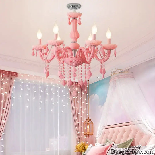 Pink Macaron LED Crystal Chandelier Modern Stylish Hanging Light Bedroom Living Room Kids Room Study Elegant Home Decor