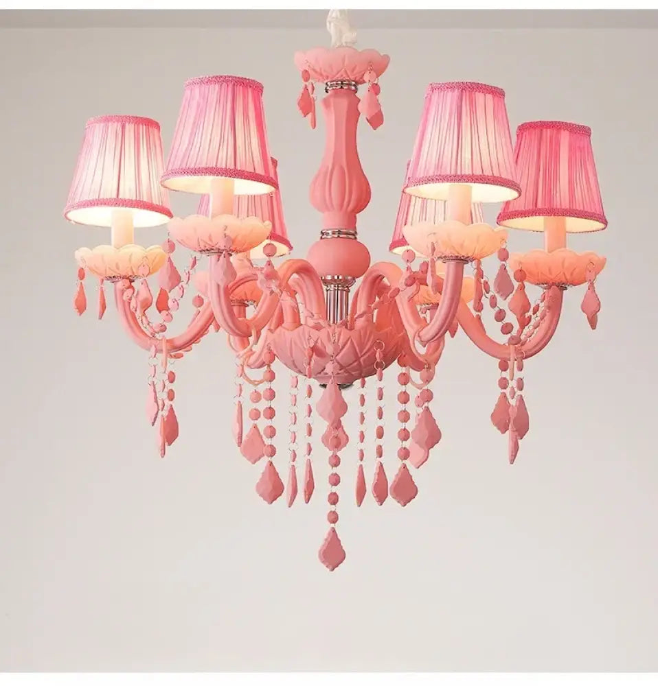 Pink Macaron LED Crystal Chandelier Modern Stylish Hanging Light Bedroom Living Room Kids Room Study Elegant Home Decor