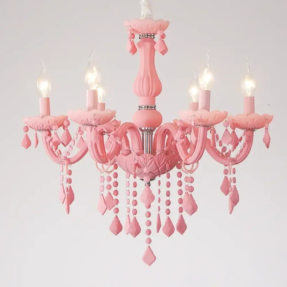 Pink Macaron LED Crystal Chandelier Modern Stylish Hanging Light Bedroom Living Room Kids Room Study Elegant Home Decor