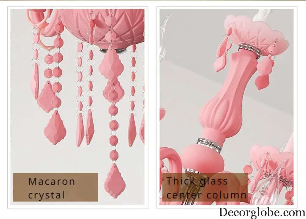 Pink Macaron LED Crystal Chandelier Modern Stylish Hanging Light Bedroom Living Room Kids Room Study Elegant Home Decor