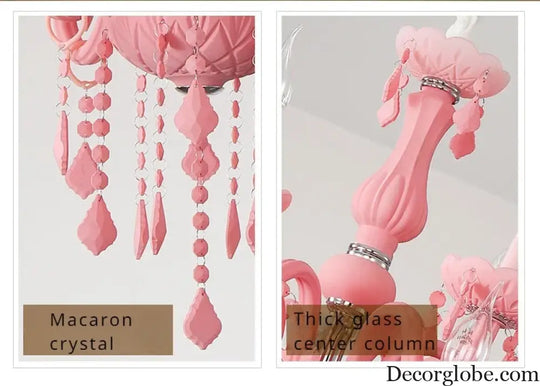 Pink Macaron LED Crystal Chandelier Modern Stylish Hanging Light Bedroom Living Room Kids Room Study Elegant Home Decor