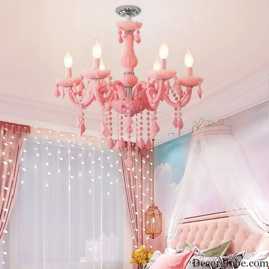 Pink Macaron LED Crystal Chandelier Modern Stylish Hanging Light Bedroom Living Room Kids Room Study Elegant Home Decor