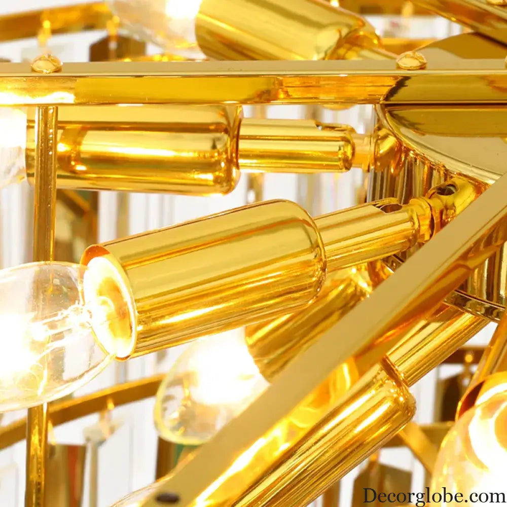 Postmodern Round Gold Stainless Steel Crystal LED Chandelier - Contemporary Illumination for Dining Elegance - DecorGlobe