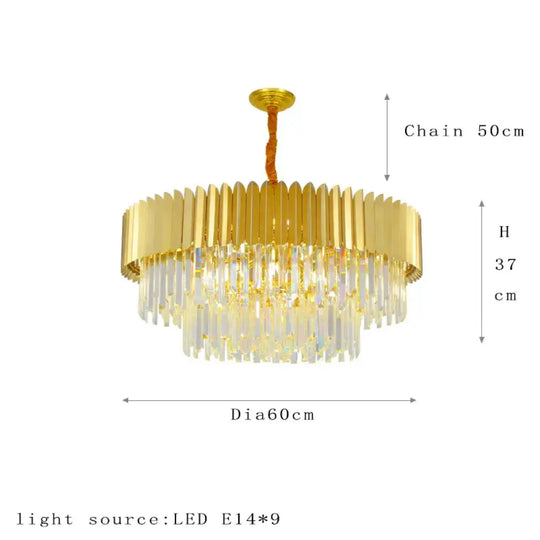 Postmodern Round Gold Stainless Steel Crystal LED Chandelier - Contemporary Illumination for Dining Elegance - DecorGlobe