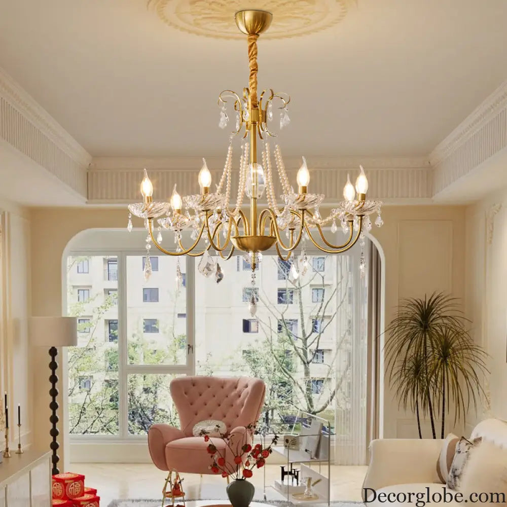 French Mid-Century Style Light Luxury Crystal Living Room Chandelier New American Retro Dining Room Bedroom Lamp
