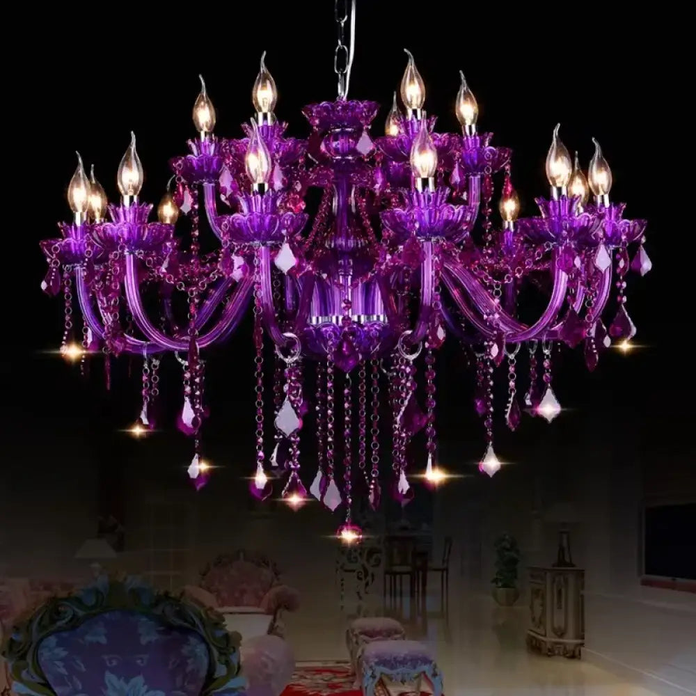 Purple Crystal Chandelier Lighting Luxury Living Room Decor Home led Crystal Pendant Lamp Violet Dining Kitchen Hanging