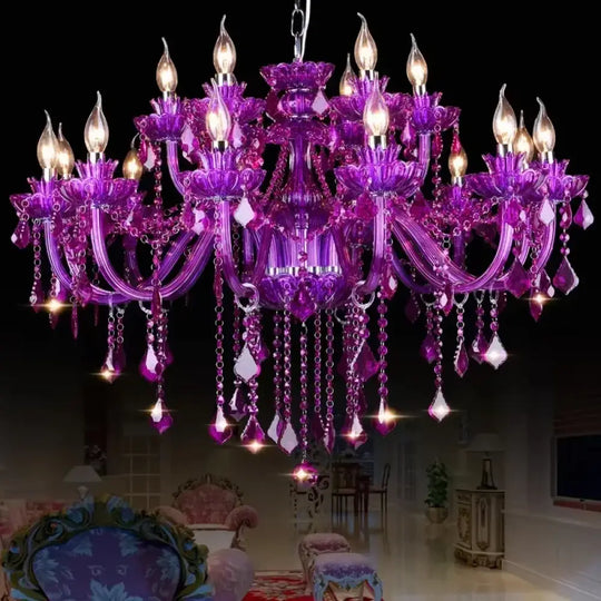 Purple Crystal Chandelier Lighting Luxury Living Room Decor Home led Crystal Pendant Lamp Violet Dining Kitchen Hanging