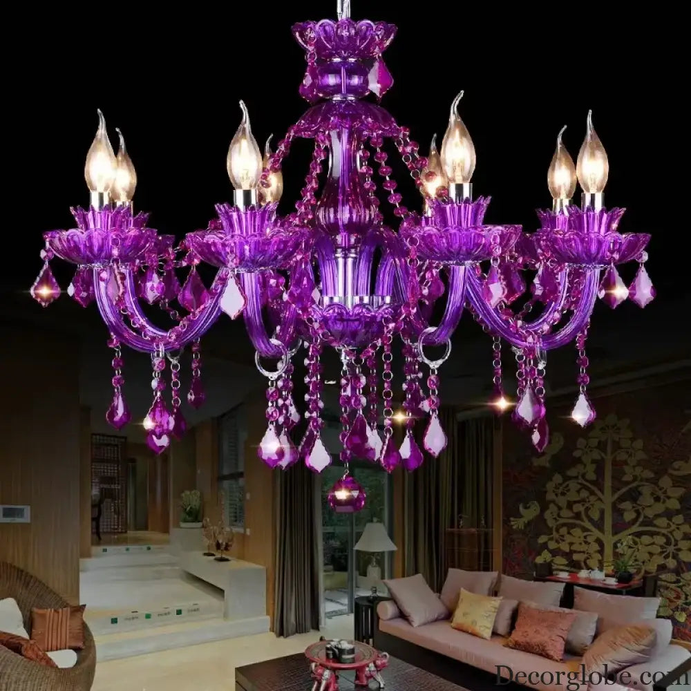 Purple Crystal Chandelier Lighting Luxury Living Room Decor Home led Crystal Pendant Lamp Violet Dining Kitchen Hanging