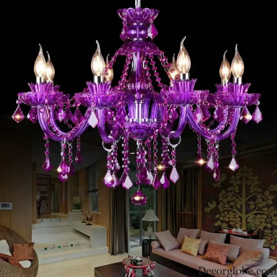 Purple Crystal Chandelier Lighting Luxury Living Room Decor Home led Crystal Pendant Lamp Violet Dining Kitchen Hanging