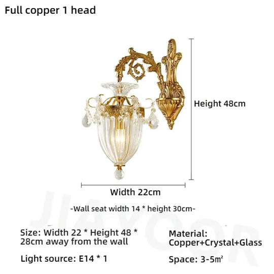 Living Room Full Copper Crystal Wall Lamp European Luxury Wall Lights Bedroom Bedside Lamp Brass Wall Light Room