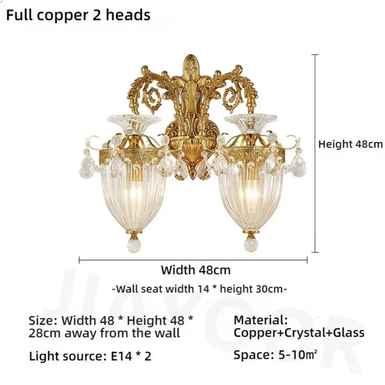 Living Room Full Copper Crystal Wall Lamp European Luxury Wall Lights Bedroom Bedside Lamp Brass Wall Light Room