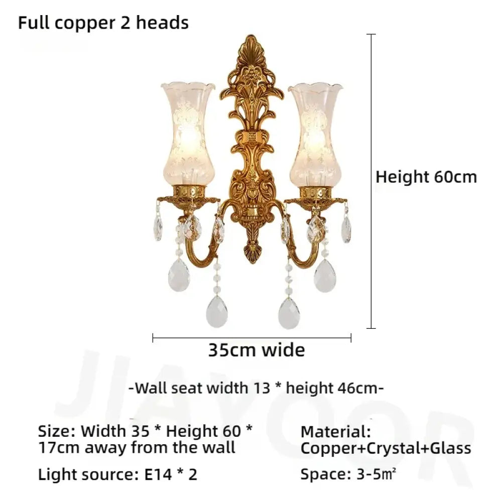 Living Room Full Copper Crystal Wall Lamp European Luxury Wall Lights Bedroom Bedside Lamp Brass Wall Light Room