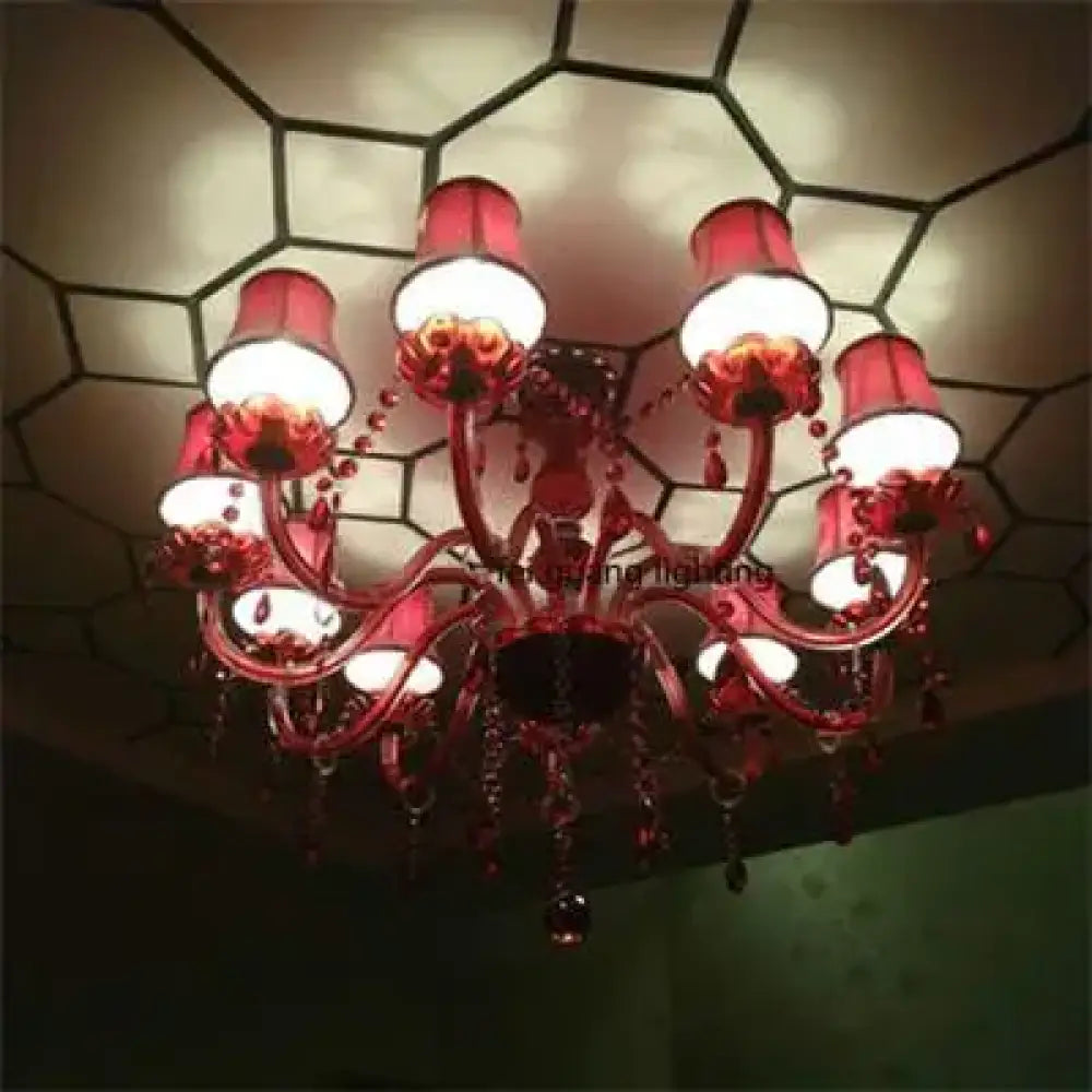 Red Candle Crystal Chandelier with Glass Shades 6 or 8 Head 10 lights / changeable Chandelier