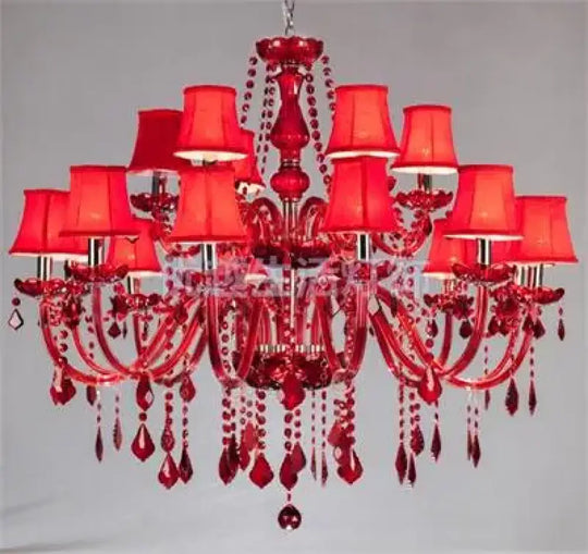 Red Candle Crystal Chandelier with Glass Shades 6 or 8 Head 15 lights / changeable Chandelier
