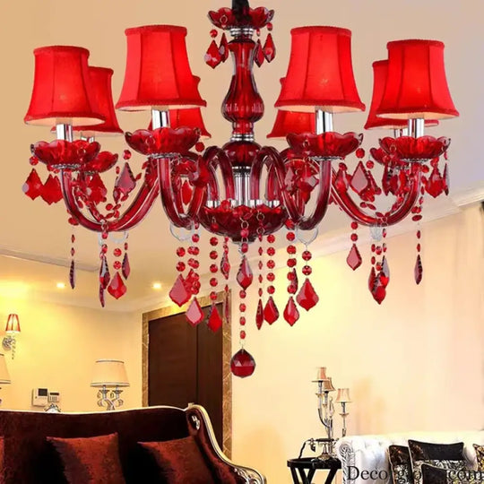 Red Candle Crystal Chandelier with Glass Shades 6 or 8 Head Chandelier