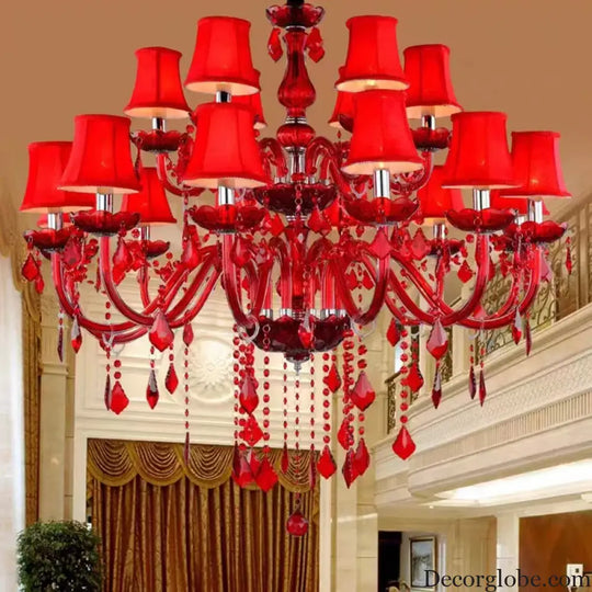 Red Candle Crystal Chandelier with Glass Shades 6 or 8 Head Chandelier