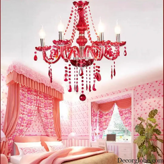Red Candle Crystal Chandelier with Glass Shades 6 or 8 Head Chandelier