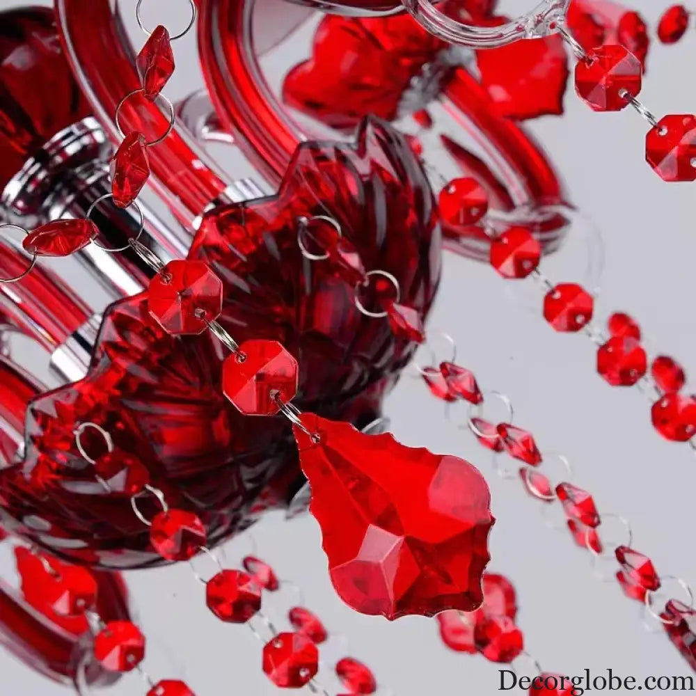 Red Candle Crystal Chandelier with Glass Shades 6 or 8 Head Chandelier