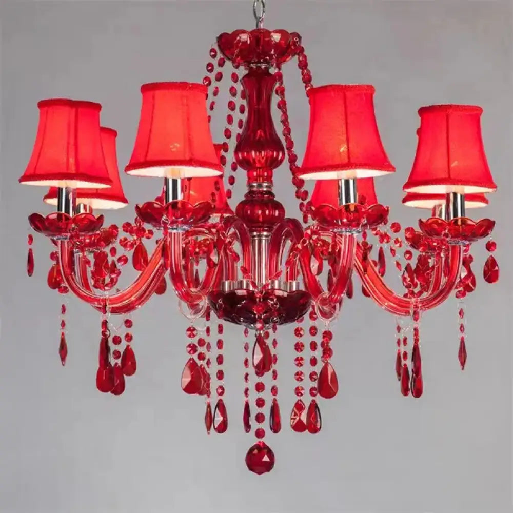 Red Candle Crystal Chandelier with Glass Shades 6 or 8 Head 8 lights / changeable Chandelier
