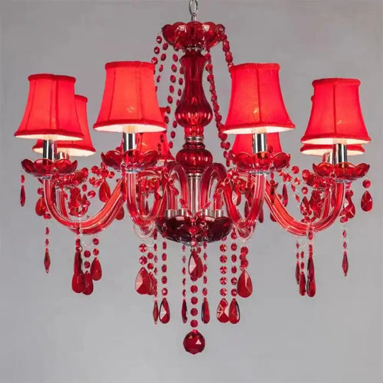 Red Candle Crystal Chandelier with Glass Shades 6 or 8 Head 8 lights / changeable Chandelier