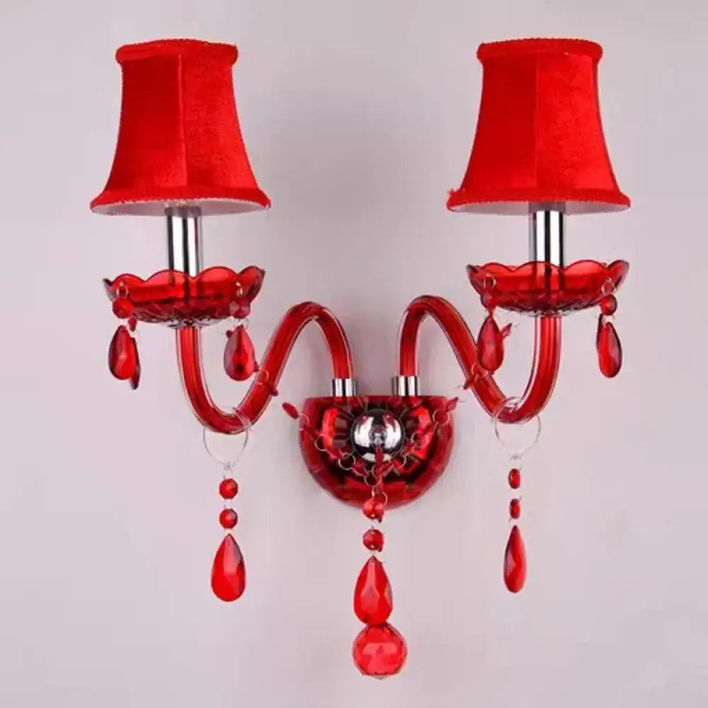 Red Candle Crystal Chandelier with Glass Shades 6 or 8 Head Wall lamp / changeable Chandelier