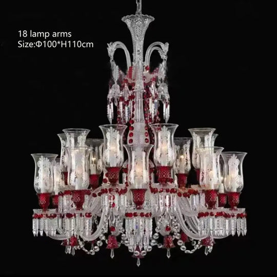 ZELORA Red Crystal European-Style Duplex Statement Chandelier 18 lamp arms / Warm light chandelier