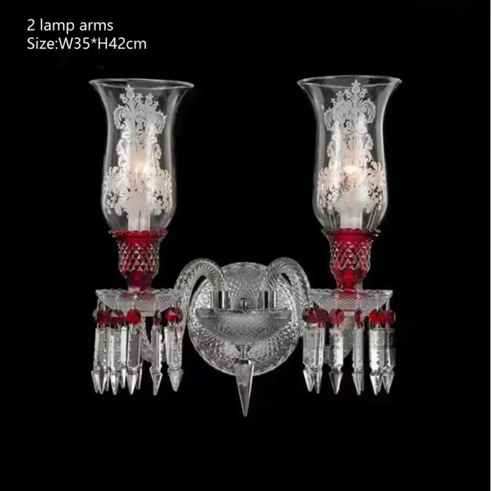 ZELORA Red Crystal European-Style Duplex Statement Chandelier 2 lamp arms / Warm light chandelier