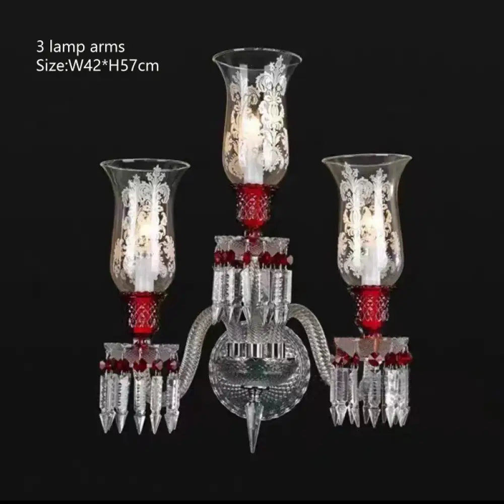ZELORA Red Crystal European-Style Duplex Statement Chandelier 3 lamp arms / Warm light chandelier