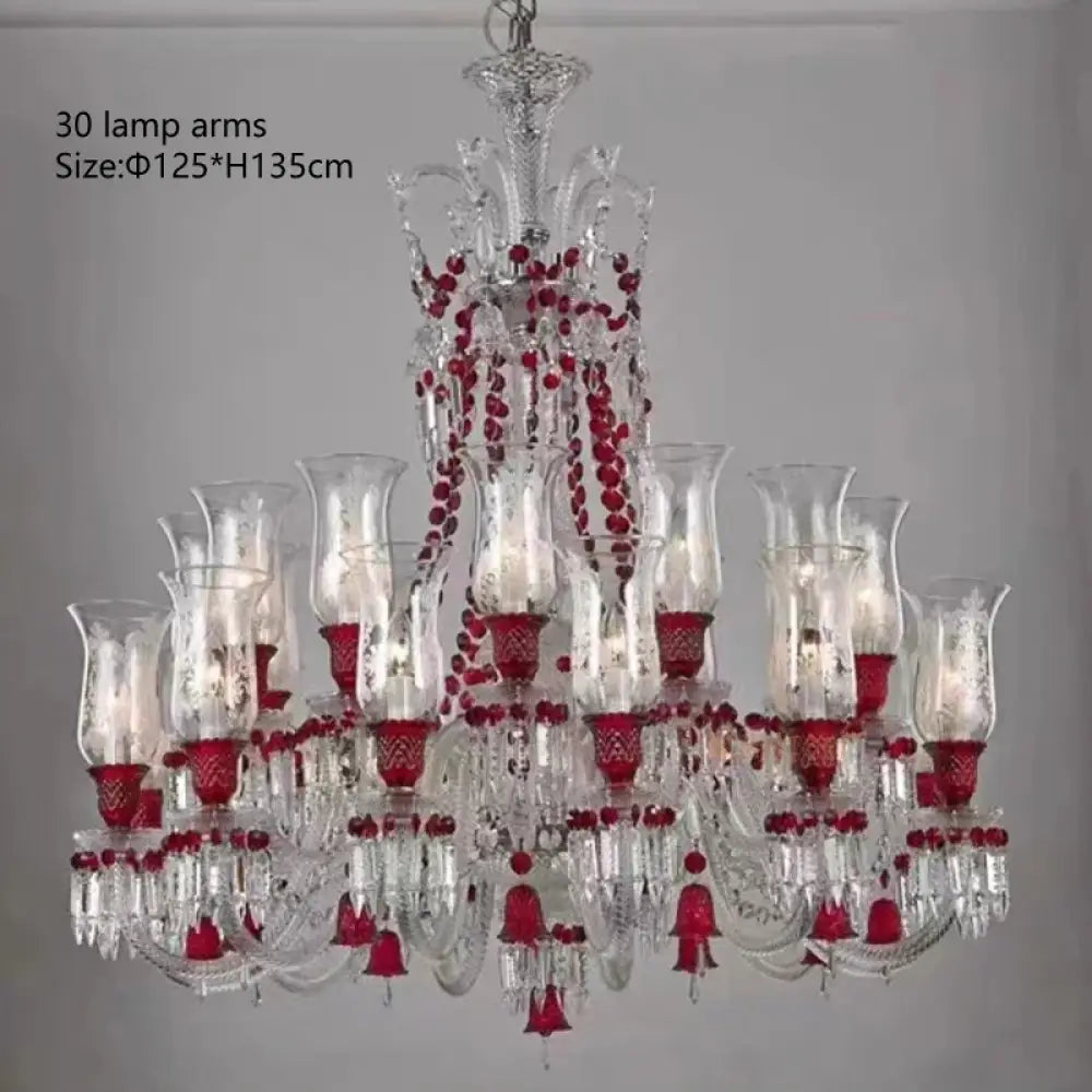 ZELORA Red Crystal European-Style Duplex Statement Chandelier 30 lamp arms / Warm light chandelier