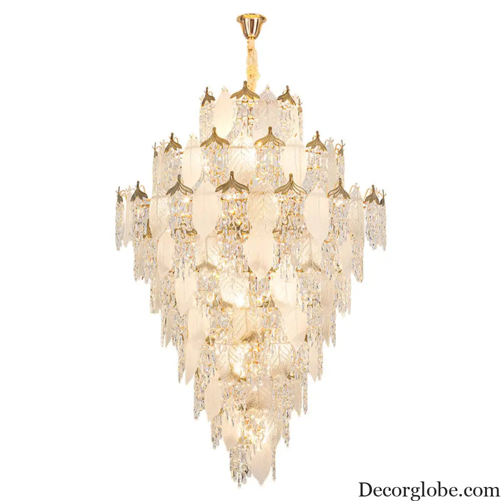 New French Cream Style Villa Duplex Living Room Crystal Chandelier Modern Light Luxury High Feeling Leaf Lamp Staircase
