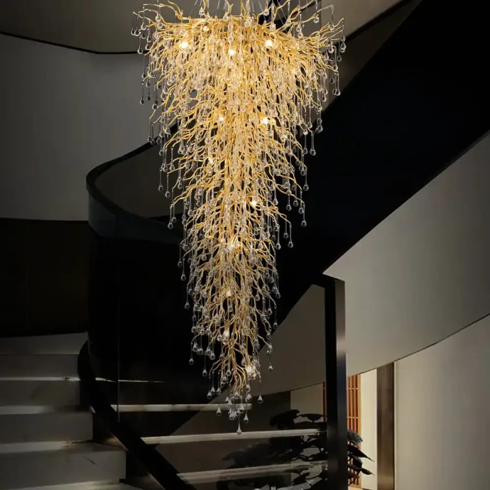 Luxury Gold Crystal Ceiling Chandelier for Staircase and Dining Room D60xH120CM / Gold / Warm White