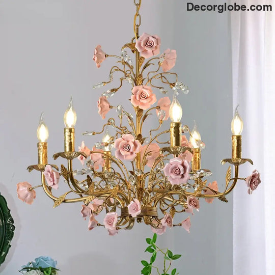 ROSELYN French Vintage Rose Pendant Lamp Chandelier