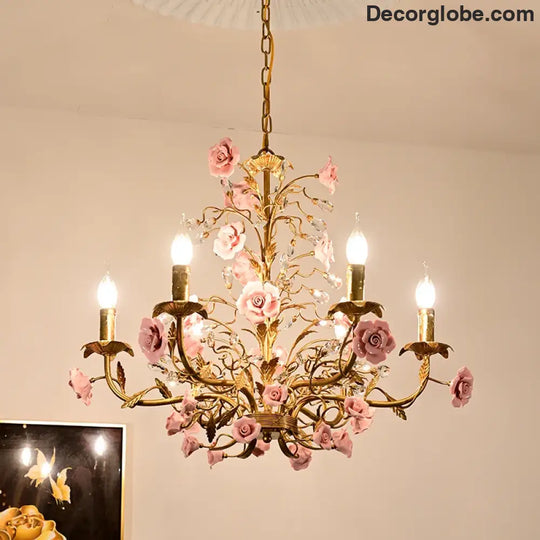 ROSELYN French Vintage Rose Pendant Lamp Chandelier