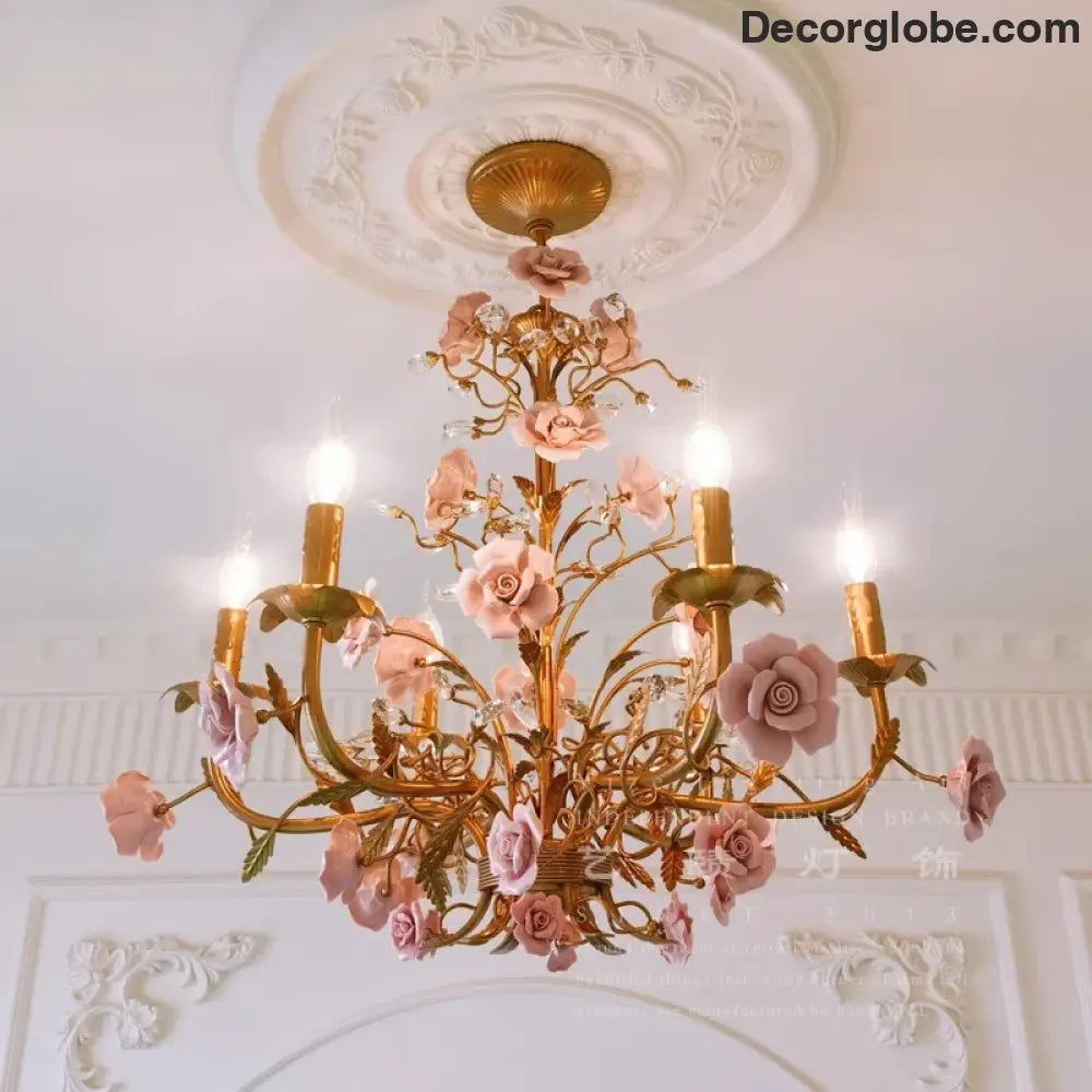 ROSELYN French Vintage Rose Pendant Lamp Chandelier