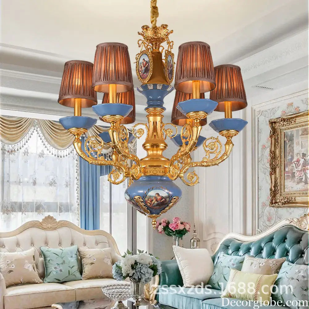 French style copper chandelier European style villa lamp pastoral luxury warm romantic ceramic light luxury lamps