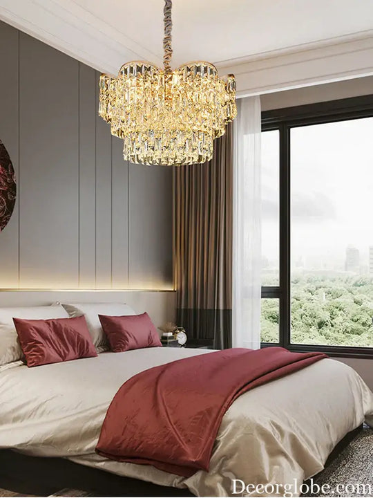 New Design Light Luxury Clean Crystal Chandelier Living Room Lamp Modern Simple Atmosphere Golden Luxury Villa Bedroom Lamp - DecorGlobe