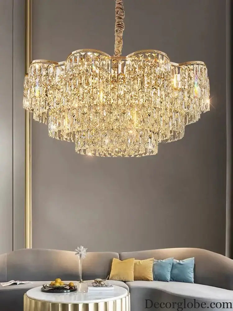 New Design Light Luxury Clean Crystal Chandelier Living Room Lamp Modern Simple Atmosphere Golden Luxury Villa Bedroom Lamp - DecorGlobe