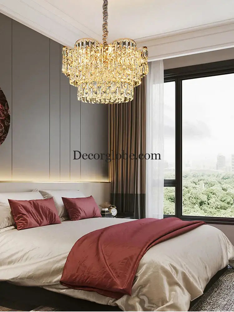 New Design Light Luxury Clean Crystal Chandelier Living Room Lamp Modern Simple Atmosphere Golden Luxury Villa Bedroom Lamp - DecorGlobe
