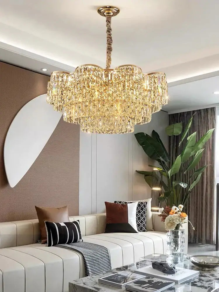 New Design Light Luxury Clean Crystal Chandelier Living Room Lamp Modern Simple Atmosphere Golden Luxury Villa Bedroom Lamp - DecorGlobe
