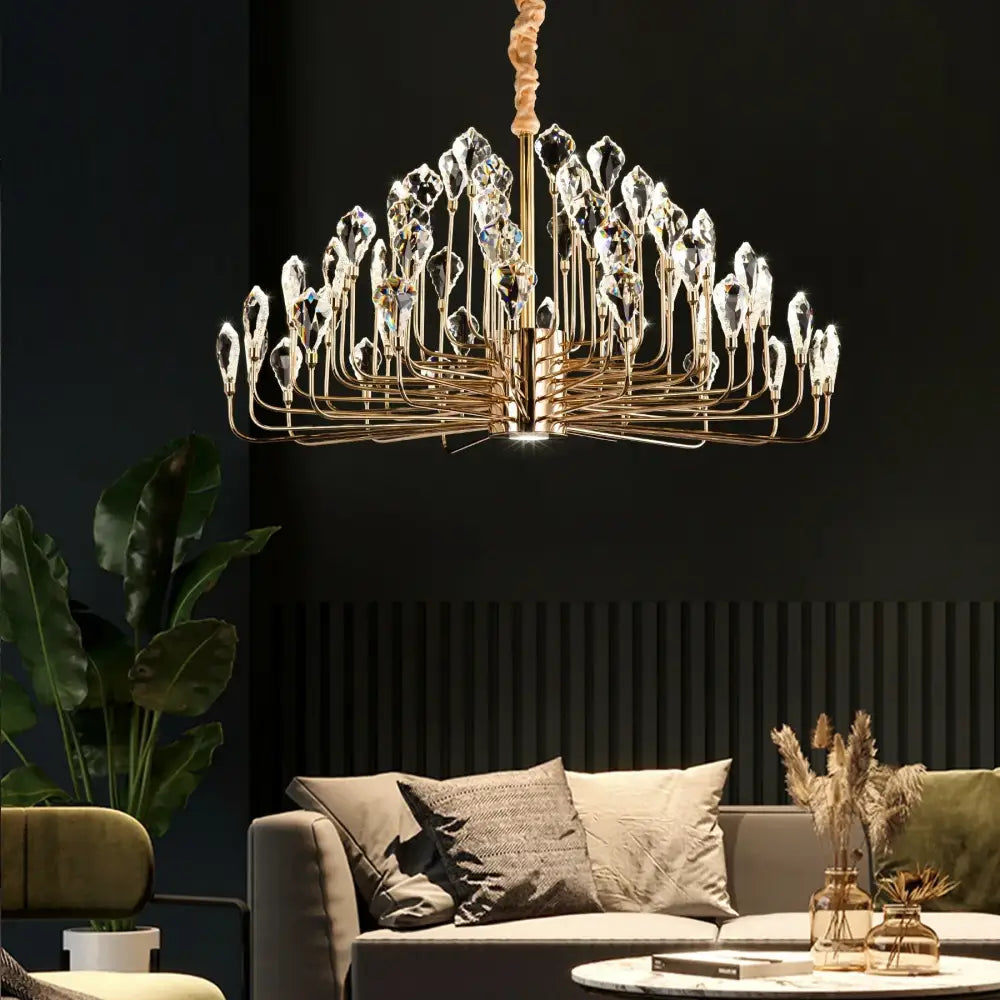 Serena Gold Crystal LED Chandelier – Modern Pendant Light for Dining & Living Room - DecorGlobe