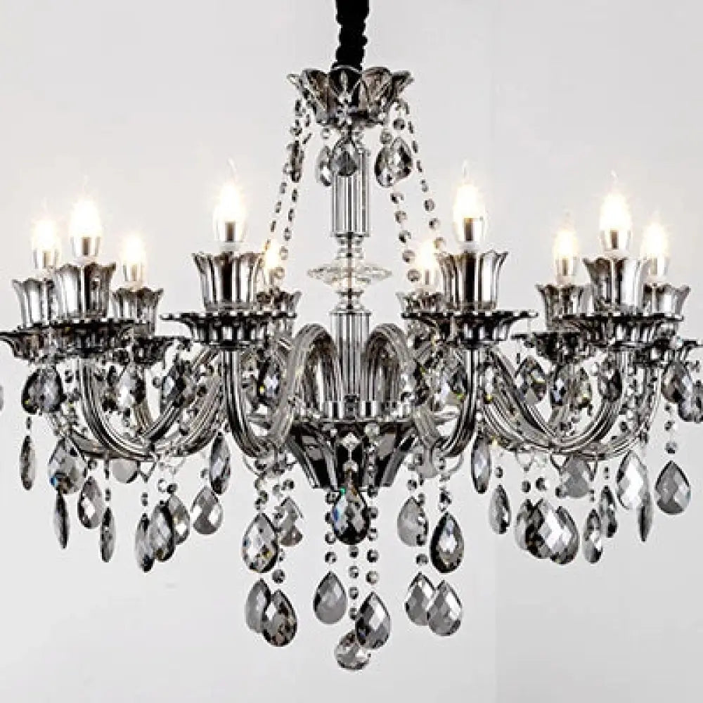 Smoky Gray Crystal Chandelier for Foyer and Staircase Lighting 10 lights / changeable Chandelier