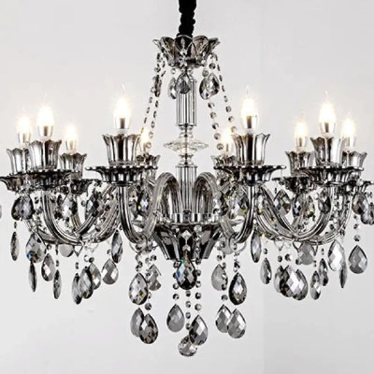 Smoky Gray Crystal Chandelier for Foyer and Staircase Lighting 10 lights / changeable Chandelier