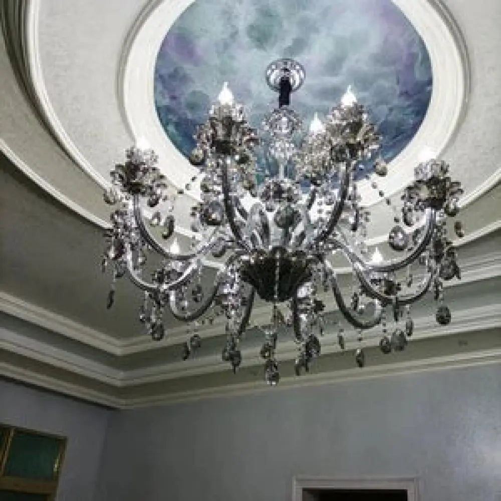 Smoky Gray Crystal Chandelier for Foyer and Staircase Lighting 15 lights / Cold White Chandelier