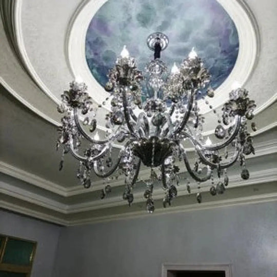 Smoky Gray Crystal Chandelier for Foyer and Staircase Lighting 15 lights / Cold White Chandelier