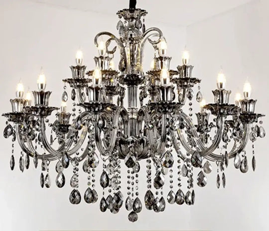 Smoky Gray Crystal Chandelier for Foyer and Staircase Lighting 18 lights / Cold White Chandelier