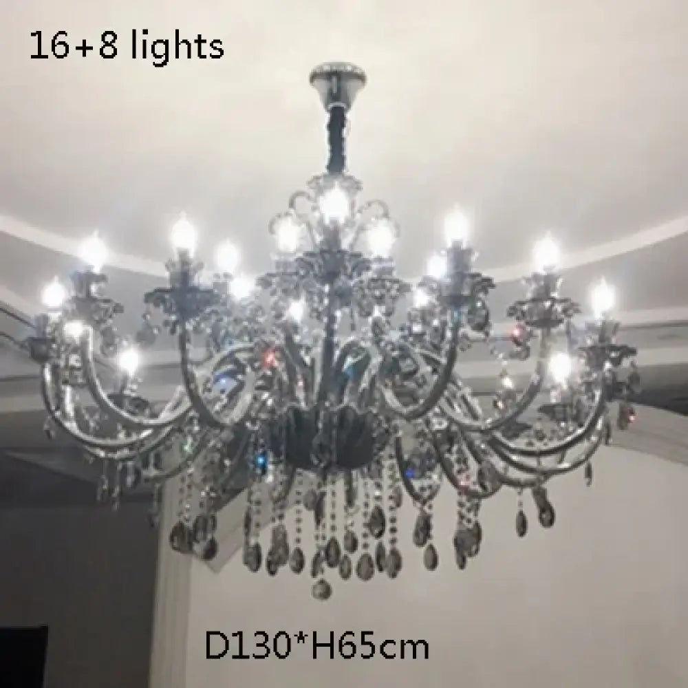 Smoky Gray Crystal Chandelier for Foyer and Staircase Lighting 24 lights / changeable Chandelier