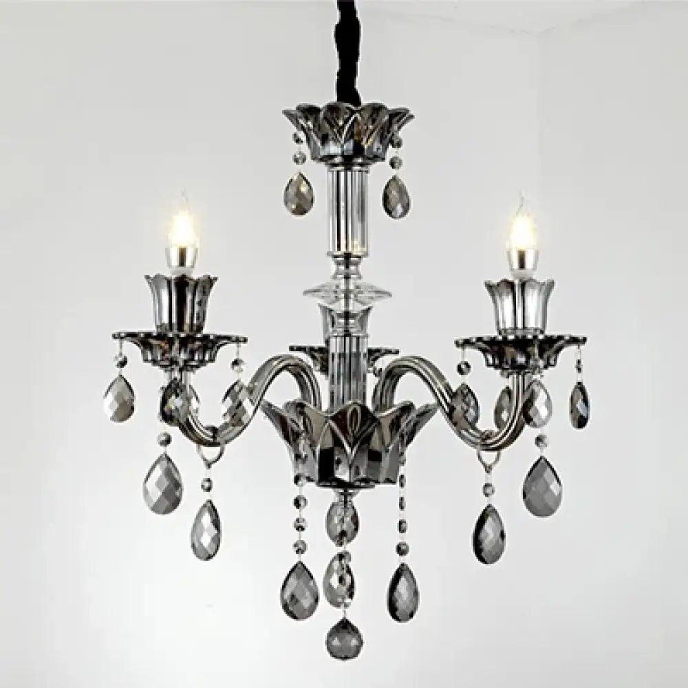 Smoky Gray Crystal Chandelier for Foyer and Staircase Lighting 3 lights / Cold White Chandelier